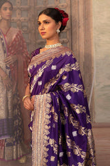 Indigo Wave Purple Handwoven Banarasi Silk Saree - Chinaya Banaras