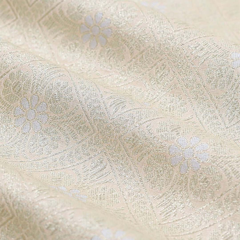 Ivory Geometrical Handwoven Banarasi Silk Fabrics At Chinaya Banaras