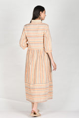 Ivory Stripe Printed Cotton Dress - Chinaya Banaras