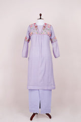Lavender Embellished Soot Cotton Kurta Set - Chinaya Banaras