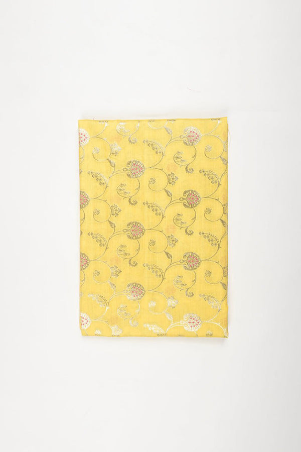 Light Yellow Floral Jaal Handwoven Mulberry Silk Fabric