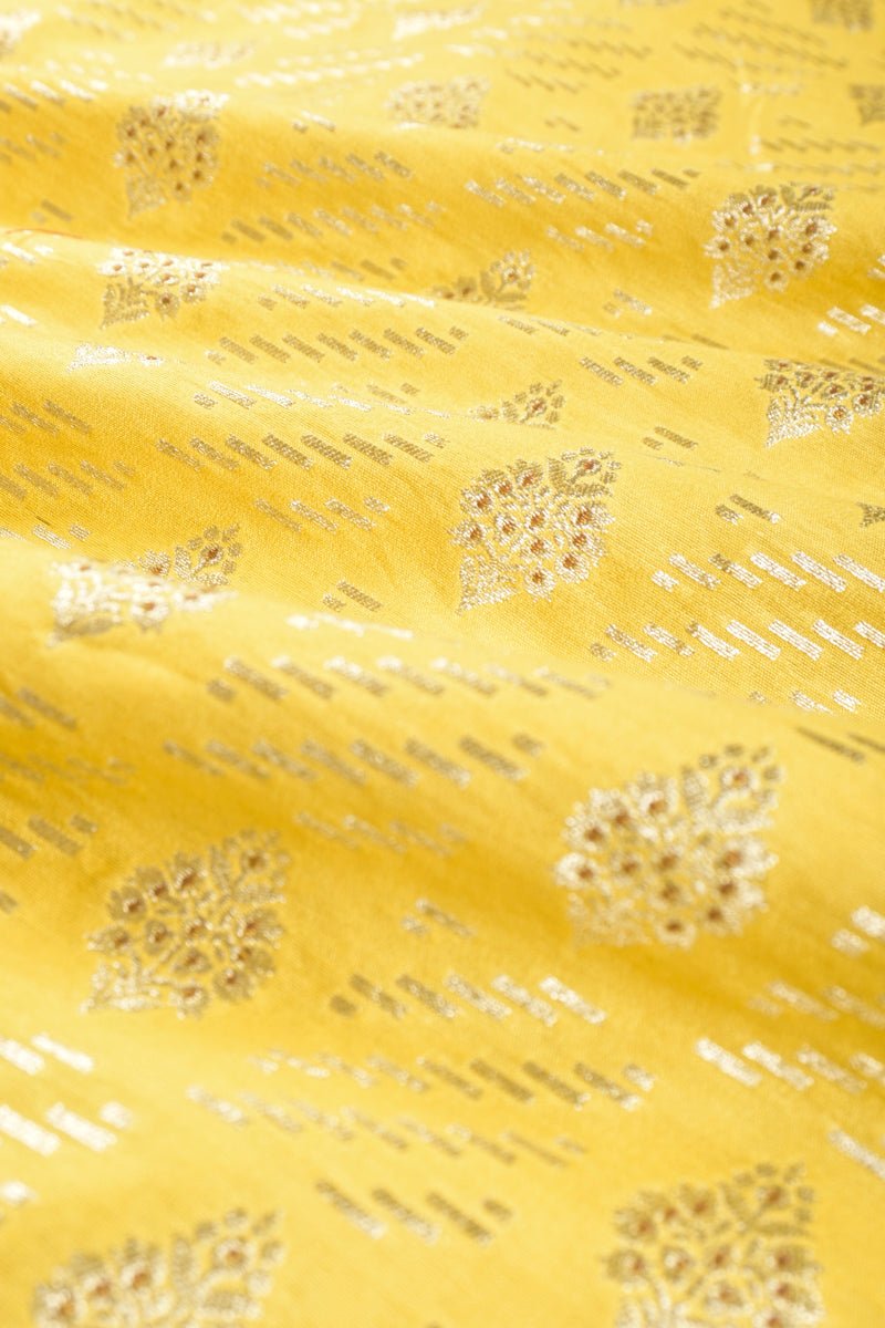 Light Yellow Handwoven Mulberry Silk Fabric - Chinaya Banaras