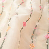 Light Yellow Stripe Embroidered Organza Silk Fabric At Chinaya Banaras