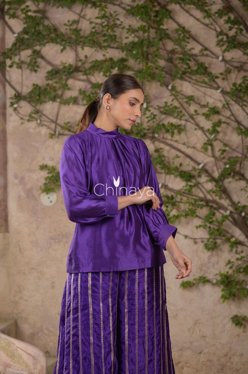 Lilac Twist Deep Purple Handwoven Sharara Set - Chinaya Banaras