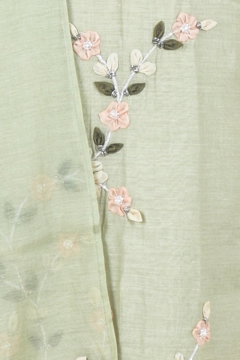 Liril Green Embroided Soot Cotton Dress Material - Chinaya Banaras