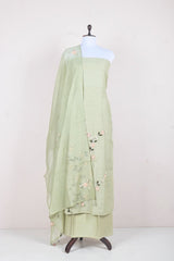 Liril Green Embroided Soot Cotton Dress Material - Chinaya Banaras