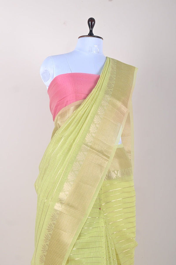 Liril Green Woven Banarasi Cotton Saree - Chinaya Banaras