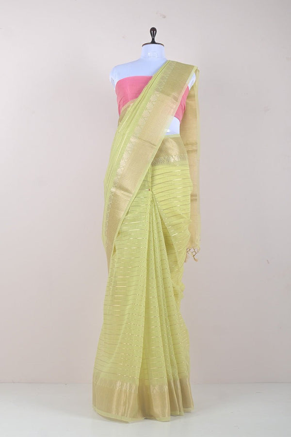 Liril Green Woven Banarasi Cotton Saree - Chinaya Banaras