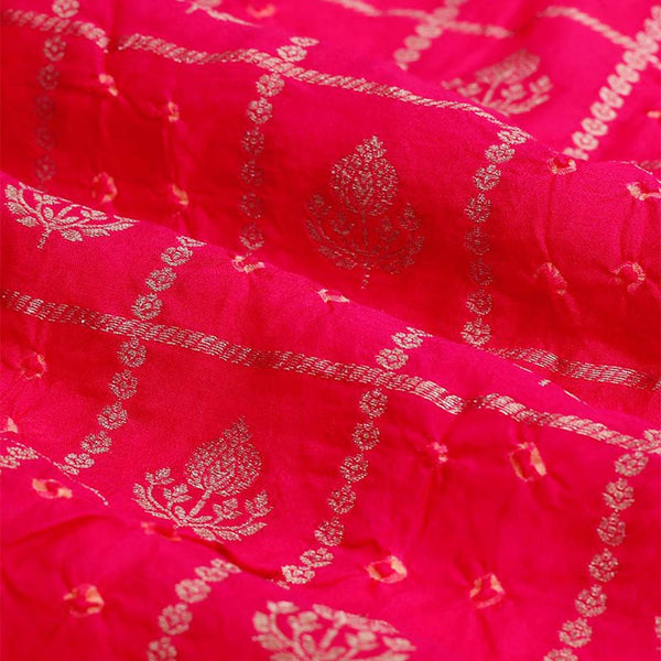 Magenta Pink Bandhani Handwoven Banarsi Silk Fabric