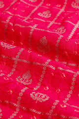Magenta Pink Bandhani Handwoven Banarsi Silk Fabric - Chinaya Banaras