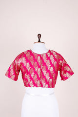 Magenta Pink Handwoven Banarasi Silk Blouse - Chinaya Banaras