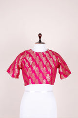 Magenta  Pink Handwoven Banarasi Silk Blouse Material At Chinaya Banaras