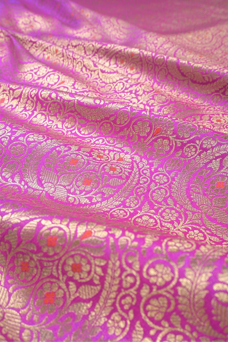 Magenta Pink Handwoven Banarasi Silk Fabric - Chinaya Banaras