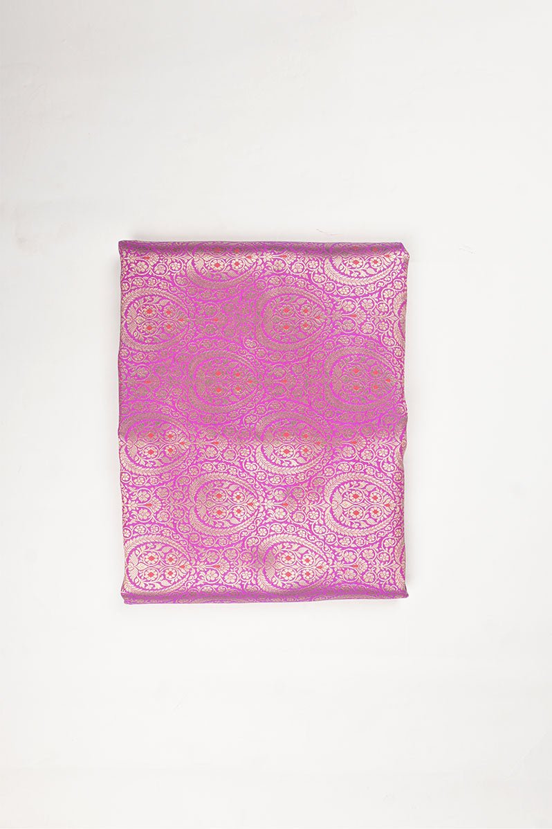 Magenta Pink Handwoven Banarasi Silk Fabric - Chinaya Banaras