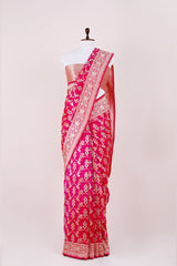 Magenta Pink Meenadar Handwoven Banarasi Silk Saree - Chinaya Banaras