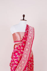 Magenta Pink Meenadar Handwoven Banarasi Silk Saree - Chinaya Banaras