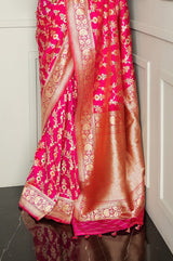 Magenta Pink Meenadar Handwoven Banarasi Silk Saree - Chinaya Banaras