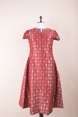 Mahogany Red Handwoven Mulberry Silk Dress - Chinaya Banaras