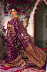 Majestic Glit Purple Woven Georgette Khaddi Silk Saree - Chinaya Banaras