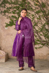 Majestic Spun Deep Purple Handwoven Satin Silk Kurta Pant Set - Chinaya Banaras