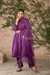 Majestic Spun Deep Purple Handwoven Satin Silk Kurta Pant Set - Chinaya Banaras