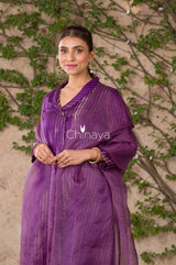 Majestic Spun Deep Purple Handwoven Satin Silk Kurta Pant Set - Chinaya Banaras