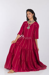 Maroon Cotton Flaired Dress - Chinaya Banaras