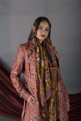Mauve Floral Printed Chanderi Silk Blazer - Chinaya Banaras