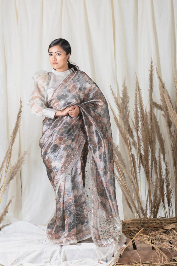 Mayil Tissue Silk Embellished Saree - Chinaya Banaras