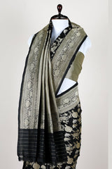 Midnight Black Handwoven Banarasi Silk Saree - Chinaya Banaras