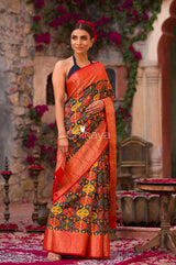 Women In  Navy Blue Patola Printed Chiniya Silk Saree At Chinaya Banaras