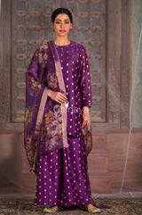 Women In Mulberry Purple Chanderi Silk Suit Set At Chinaya Banaras