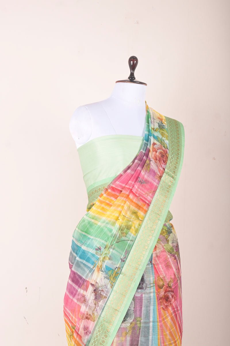 Multicolor Floral Digital Printed Organza Silk Saree - Chinaya Banaras