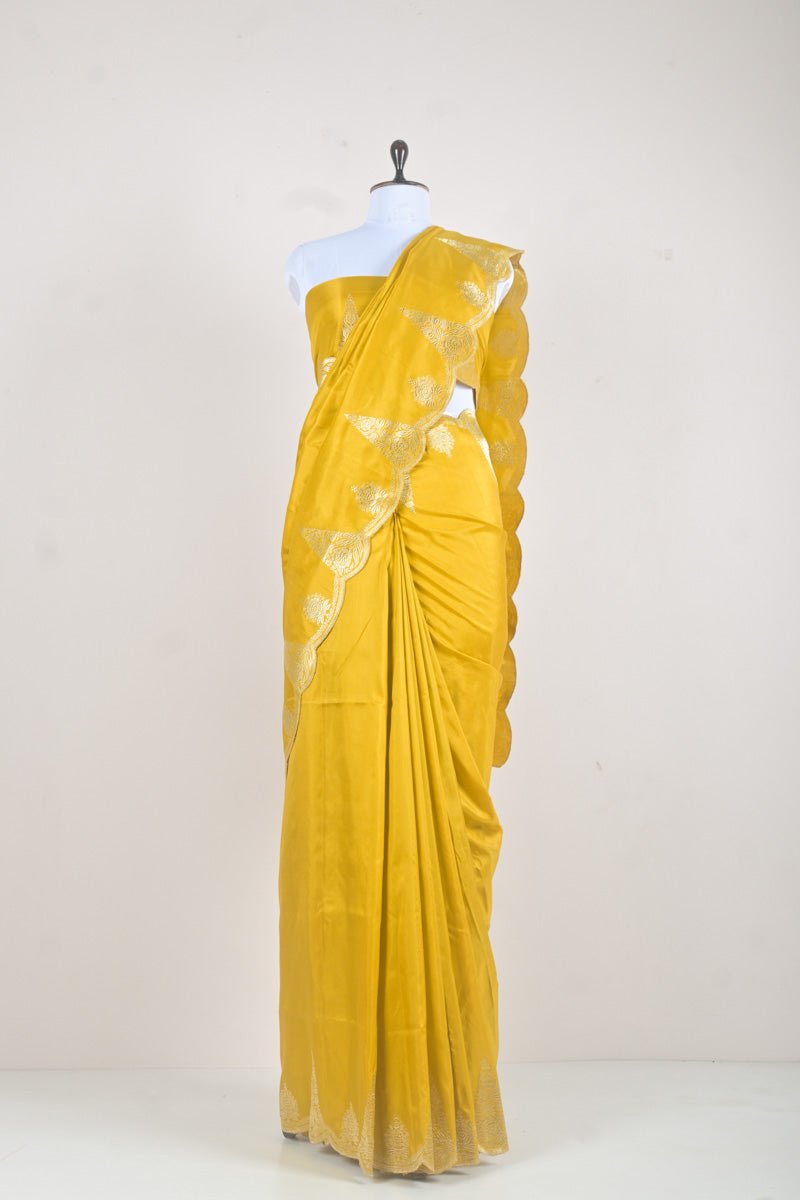 Mustard Yellow Handwoven Banarasi Silk Saree - Chinaya Banaras