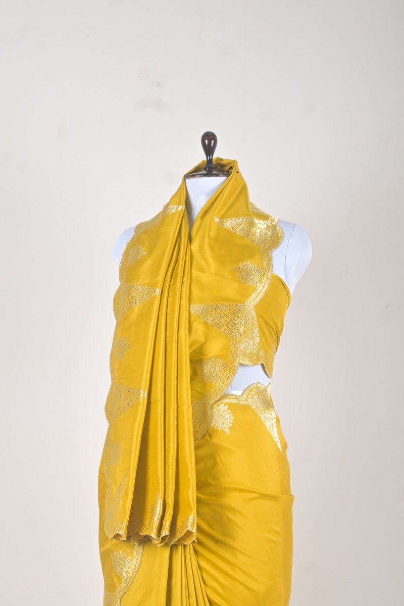Mustard Yellow Handwoven Banarasi Silk Saree - Chinaya Banaras