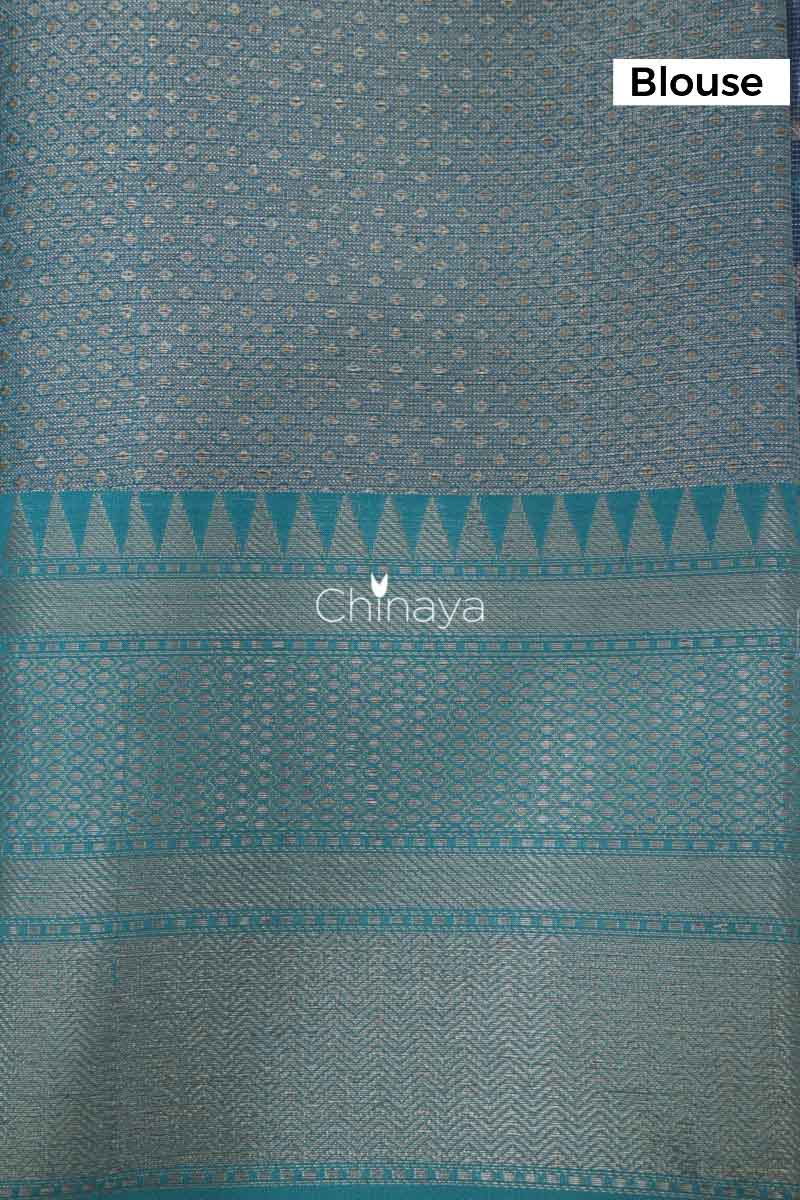Navy Blue Floral Jaal Woven Banarasi Cotton - Chinaya Banaras