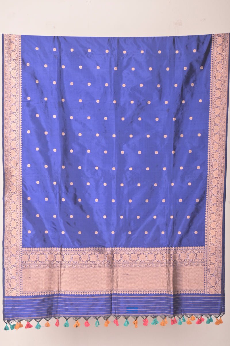 Navy Blue Handloom Banarasi Silk Dupatta - Chinaya Banaras