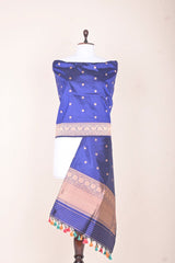 Navy Blue Handloom Banarasi Silk Dupatta At  Chinaya Banaras