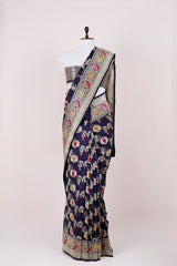 Navy Blue Kadhwa Weave Banarasi Silk Saree - Chinaya Banaras