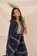 Navy Blue Striped Cotton Suit Set - Chinaya Banaras