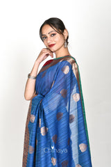 Navy Blue Woven Banarasi Cotton Saree - Chinaya Banaras