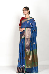 Navy Blue Woven Banarasi Cotton Saree - Chinaya Banaras