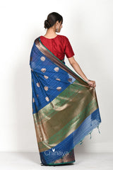Navy Blue Woven Banarasi Cotton Saree - Chinaya Banaras