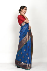 Navy Blue Woven Banarasi Cotton Saree - Chinaya Banaras