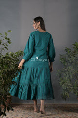 Ocean Blue Cotton Flaired Dress - Chinaya Banaras