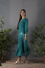 Ocean Blue Cotton Flaired Dress - Chinaya Banaras