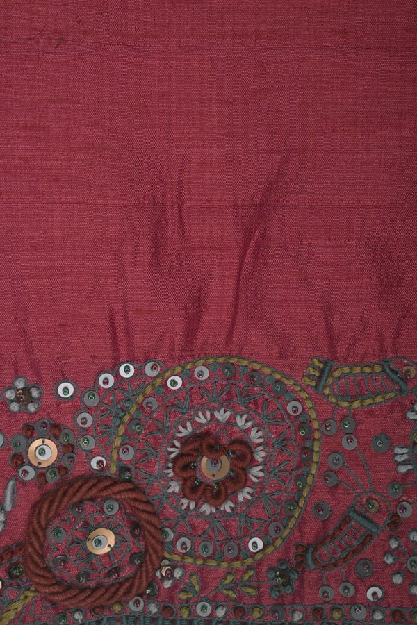 Onion Pink Embroidered Raw Silk Dress Material - Chinaya Banaras
