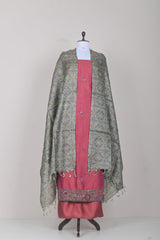 Onion Pink Embroidered Raw Silk Dress Material - Chinaya Banaras