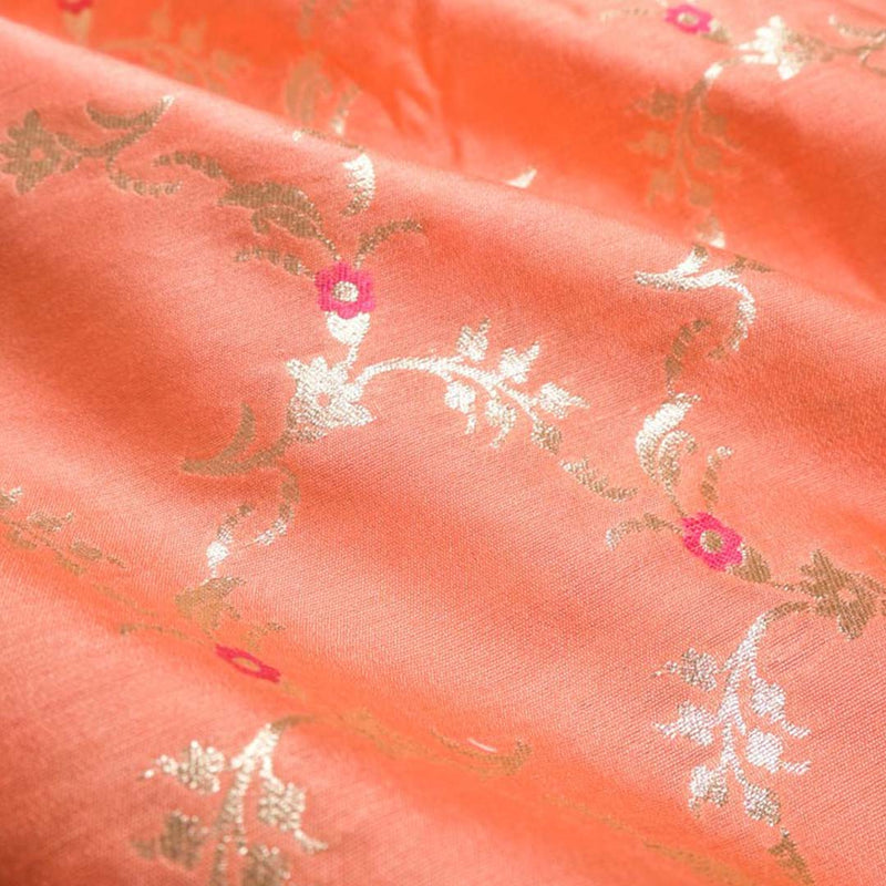 Orange Handwoven Mulberry Silk Fabric At Chinaya Banaras