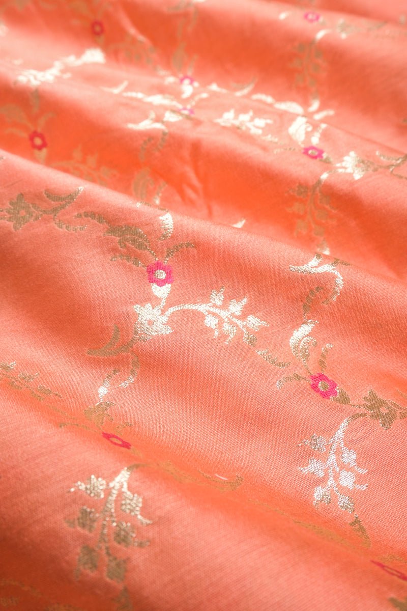 Orange Handwoven Mulberry Silk Fabric - Chinaya Banaras